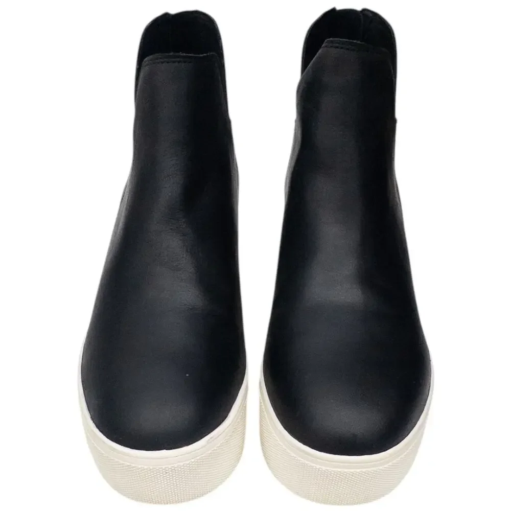 J Slides Black Shea Leather Platform Wedge Sneakers Women's size 7